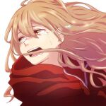  1girl aisaka_taiga bangs brown_eyes brown_hair commentary_request crying crying_with_eyes_open eyebrows_visible_through_hair flying_teardrops hair_between_eyes hood hood_down hoodie long_hair looking_back looking_to_the_side open_mouth red_hoodie sad simple_background solo streaming_tears tears teeth toradora! upper_body white_background zxzmio 