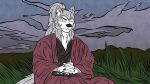  anthro asian_clothing canid canine canis clothing east_asian_clothing eifiemoth japanese_clothing kimono lord_katsumoto_moritsugu_wolf male mammal meditating meditation outside samurai solo warrior wolf 