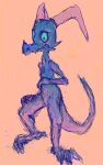  2013 3_toes ambiguous_gender anthro bittertooth blue_body blue_eyes blue_scales colored_sketch dragon embarrassed feet horn lizard long_tail purple_body purple_scales reptile scales scalie simple_background sketch solo toes 