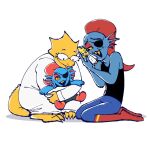  alphys animal_humanoid anthro barefoot blue_body blue_scales blush boots bottomwear buckteeth buzzingroyalty claws clothed clothing coat crouching duo embrace eye_patch eyewear feet female fin fish fish_humanoid footwear fully_clothed glasses hair head_fin hug humanoid kneeling lab_coat lizard long_hair looking_down marine marine_humanoid noseless open_mouth open_smile pants plushie ponytail red_hair reptile scales scalie sharp_teeth shirt simple_background smile spines tail_spines tank_top teeth thick_tail topwear undertale undertale_(series) undyne video_games yellow_sclera yellow_spines 