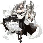  1girl apron azur_lane black_footwear black_legwear breasts charybdis_(azur_lane) closed_mouth clothing_cutout elbow_gloves frilled_apron frills full_body gloves high_heels highres hougu_souji large_breasts looking_at_viewer maid_apron maid_headdress official_art one_eye_closed sideboob smile solo thighhighs transparent_background underboob_cutout waist_apron white_apron white_gloves 