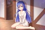  1girl absurdres ahoge bangs bare_legs barefoot between_legs blue_eyes blue_hair blush clenched_teeth dress drooling female_masturbation full_body hair_between_eyes hair_down hand_between_legs highres indoors kensei_(ciid) long_hair long_sleeves masturbation mushoku_tensei nail_polish pink_nails pussy_juice roxy_migurdia shiny shiny_hair short_dress sitting solo straight_hair teeth toenail_polish toenails very_long_hair wariza wet wet_clothes wet_dress white_dress wooden_floor 