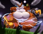  2015 anthro belly big_belly big_butt breasts butt charizard cocoa_(cheesecaker) dragon duo female fire fur hair huge_thighs kazecat larger_female looming macro mammal membrane_(anatomy) membranous_wings moon night nintendo nude obese obese_anthro obese_female orange_body orange_fur outside overweight overweight_anthro overweight_female pok&eacute;mon pok&eacute;mon_(species) pok&eacute;mon_battle raichu rodent scalie size_difference stadium thick_thighs unknown_character video_games wide_hips wings yellow_body 