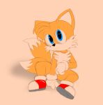  absurd_res anthro canid canine clothing footwear fox fuzefurry gloves handwear hi_res looking_at_viewer male mammal miles_prower multi_tail sega shoes sitting smile solo sonic_the_hedgehog_(series) tagme 