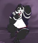  2022 anthro black_body black_nose flaccid genitals giant_panda hi_res humanoid_genitalia humanoid_hands humanoid_penis itazura_igen male mammal overweight overweight_male penis sitting solo tongue tongue_out ursid white_body 