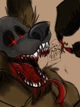  alejandrogsd_(artist) blood fangs gore hard_vore macro macro_male male_pred male_prey micro micro_male size_difference skull thanatos_(character) tongue tongue_out vore 