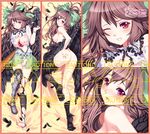  arm_cannon ass bare_shoulders barefoot black_hair bluetheater bow breasts close-up dakimakura feet hair_bow large_breasts long_hair loose_thighhigh multiple_views nipples red_eyes reiuji_utsuho tears thighhighs torn_clothes torn_legwear touhou weapon wince wings 