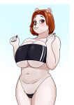  absurd_res anthro big_breasts blush breast_squish breasts brown_eyes brown_hair clothing female fur gris_swimsuit hair hi_res mammal meme meme_clothing one-piece_swimsuit original_character_do_not_steal short_hair simple_background slightly_chubby solo squish swimwear translucent translucent_clothing translucent_swimwear under_boob ursid ursine vinzzyart white_body white_fur 