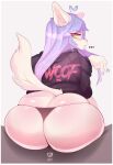  absurd_res alternate_costume anthro big_butt butt canid canine canis clothing domestic_dog girly girly_hair hair hi_res hoodie huge_butt long_hair male mammal pear-shaped_figure pouting_lips punkypanda purple_hair raised_tail simple_background solo thong topwear underwear wide_hips 