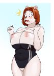  absurd_res anthro areola areola_slip big_breasts blush breast_squish breasts brown_eyes brown_hair clothing female fur genitals gris_swimsuit hair hi_res mammal meme meme_clothing nipple_slip nipples one-piece_swimsuit original_character_do_not_steal pink_areola pink_nipples pussy shocked shocked_expression short_hair simple_background slightly_chubby solo squish swimwear translucent translucent_clothing translucent_swimwear ursid ursine vinzzyart white_body white_fur 