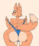  anthro big_butt blue_clothing blue_panties blue_underwear butt canid canine clothing diane_foxington dreamworks eyewear female fox fur gesture glasses green_eyes hi_res mammal middle_finger neom-daddy orange_body orange_fur panties solo the_bad_guys underwear wedgie wide_hips 