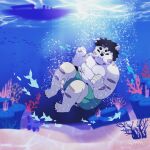  2022 ambient_sealife anthro belly cinnamo04524851 clothing eyes_closed felid hi_res humanoid_hands kemono male mammal marine moobs nipples overweight overweight_male pantherine solo swimwear tiger underwater water 