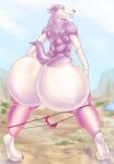 2015 anthro big_butt butt canid canine canis clothing collar domestic_dog footless_legwear hi_res huge_butt hyper hyper_butt legwear looking_away lucky_(pound_puppies) male mammal mostly_nude nude outside pink_clothing pink_thong pink_underwear raised_tail rear_view red_collar solo standing stockings thong thong_down thong_only tiptoes tongue tongue_out underwear xtrent968 