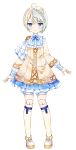  1boy absurdres androgynous blue_eyes blue_hair blush character_sheet coat_dress crescent_moon doll doll_joints dougetsu_rione full_body highres indie_virtual_youtuber joints kotamun moon multicolored_hair short_shorts shorts socks star_(symbol) virtual_youtuber white_hair white_legwear 