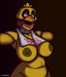  2022 absurd_res animatronic anthro avian beak belly bib big_breasts bird breasts chicken chubby_female exposed_breasts feather_tuft feathers female five_nights_at_freddy&#039;s five_nights_at_freddy&#039;s_2 galliform gallus_(genus) half-closed_eyes hi_res humanoid machine narrowed_eyes nipples nude open_mouth phasianid purple_eyes robot scottgames shaded simple_background slightly_chubby solo spread_arms tuft vaalgarth video_games withered_chica_(fnaf) yellow_body 