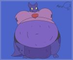  2021 2_toes absurd_res anthro blueberry_inflation blush bovid bovine cattle digital_media_(artwork) feet hi_res hybrid kobold kowbold leaking_juice male mammal mirrorg morbidly_obese obese overweight purple_body purple_scales scales simple_background solo spots teats toes udders yellow_eyes zed_(scales) 