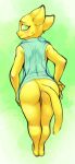  anthro anus bent_over bethesda_softworks blush bottomless butt cheek_tuft clothed clothing ectoplasm embarrassed facial_tuft felid female fur green_eyes hi_res kaboozey katia_managan khajiit looking_back mammal prequel rear_view shirt skimpy solo the_elder_scrolls topwear tuft video_games webcomic webcomic_character 