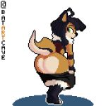  animated annoyed anthro batartcave big_butt black_hair bottomwear butt clothed clothing female hair looking_back mammal miniskirt no_underwear skirt solo 