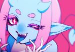  1other alleycat_zzz blue_skin blue_tongue colored_skin colored_tongue demon demon_horns highres horns indie_virtual_youtuber kuutuber pink_hair pointy_ears purple_eyes sharp_teeth teeth tongue tongue_out virtual_youtuber 