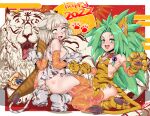  2022 2girls absurdres animal_ears bangs blunt_bangs breasts cat_ears cat_girl cham_cham chinese_zodiac crois crossover dromarch_(xenoblade) highres multiple_girls nia_(xenoblade) samurai_spirits short_hair silver_hair small_breasts tiger xenoblade_chronicles_(series) xenoblade_chronicles_2 year_of_the_tiger yellow_eyes 