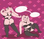  absurd_res animate_inanimate anthro big_breasts bra breasts butt clothing english_text female front_view garter_straps hamsterhamburgur hi_res lagomorph legwear leporid lingerie living_plushie looking_at_viewer mammal multiple_poses panties pinup plushie pose rabbit rear_view sitting solo standing stockings text underwear 