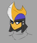  anthro armor bisharp blue_eyes colt_(shewiff) fan_character female headgear helmet humanoid looking_at_viewer nintendo pok&eacute;mon pok&eacute;mon_(species) scarf shewiff shiny_pok&eacute;mon sketch solo video_games yellow_body yellow_skin 