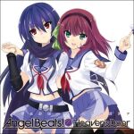  2girls angel_beats! artist_request bangs belt belt_buckle black_belt black_hairband black_legwear blue_sailor_collar blue_skirt blunt_bangs bow breasts buckle character_request closed_mouth collared_shirt copyright_name eyebrows_visible_through_hair green_bow green_eyes hair_between_eyes hair_bow hairband head_tilt long_hair long_sleeves looking_at_viewer lowres midriff miniskirt multiple_girls neckerchief open_mouth pink_neckerchief pleated_skirt purple_hair red_eyes red_hair sailor_collar sailor_collar_lift sailor_shirt shinda_sekai_sensen_uniform shiny shiny_hair shirt simple_background skirt thighhighs tongue tongue_out white_background white_shirt yuri_(angel_beats!) zettai_ryouiki 