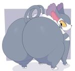  absurd_res big_butt butt colored edit female feral fur grey_body grey_fur hi_res huge_butt huge_hips huge_thighs looking_back nintendo overweight pok&eacute;mon pok&eacute;mon_(species) purugly simple_background smartaldebaran solo thick_thighs video_games white_body white_fur wide_hips 