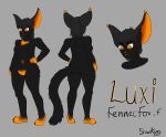  absurd_res anthro black_body breasts canid canine chest_tuft digital_media_(artwork) female fennec fox fur hair hi_res luxi_(character) mammal model_sheet orange_body orange_eyes orange_feet orange_fur orange_hands sharkins simple_background solo text tuft 