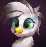  avian beak beauty_mark eyelashes fan_character feathers female feral gouransion green_eyes gryphon hasbro hi_res mohawk my_little_pony mythological_avian mythology portrait smile solo tuft white_body white_feathers 