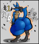  anthro big_butt butt caiem hi_res huge_butt looking_at_viewer looking_back lucario male nintendo pawpads paws pok&eacute;mon pok&eacute;mon_(species) solo video_games wide_hips 
