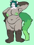  animal_humanoid anthro bea_(character) belly big_belly big_breasts blue_hair breasts chubby_belly chubby_female cluelewd dark_body dark_fur didelphid didelphid_humanoid embarrassed female fur genitals green_eyes green_nipples green_tail grey_body grey_fur hair hi_res huge_breasts humanoid hyper hyper_breasts leaf mammal mammal_humanoid marsupial marsupial_humanoid nipples opossum_anthro pussy slightly_chubby solo white_body white_fur 