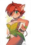  2022 activision anthro bite biting_lip biting_own_lip breasts brown_body brown_fur brown_hair cervid cleavage clothed clothing corset digital_media_(artwork) elora eyebrow_through_hair eyebrows eyelashes faun_(spyro) female fur green_eyes hair leaf_clothing lingerie looking_at_viewer mammal one_eye_closed popodunk self_bite short_hair solo spyro_the_dragon tan_body tan_fur topwear translucent translucent_hair video_games 