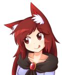  2015 animal_humanoid brooch brown_hair canid canid_humanoid canine canine_humanoid clothed clothing ear_tuft female hair humanoid icon kagerou_imaizumi looking_away mammal mammal_humanoid mywool portrait red_eyes simple_background smile solo tongue tongue_out touhou tuft video_games white_background wolf_humanoid 
