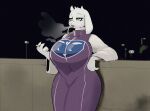  anthro big_breasts bored boss_monster bovid breasts caprine cigarette clothing curvy_figure dress female goat hi_res hourglass_figure mammal newtype_hero smoking solo toriel undertale undertale_(series) video_games white_body wide_hips 