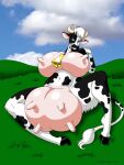  anthro bovid bovine breasts cattle doodledan86 female grass hi_res mammal plant sky solo teats udders 