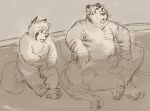  2022 ailurid akatadobuchiki anthro belly duo felid hi_res humanoid_hands kemono male mammal overweight overweight_male pantherine red_panda sitting sketch tiger 