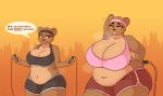  anthro big_breasts blepwep bodily_fluids breasts cleavage clothed clothing daughter duo female hi_res huge_breasts jump_rope mammal mature_female mother mother_and_child mother_and_daughter nipple_outline parent parent_and_child sweat sweaty_breasts thick_thighs ursid 