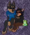  anthro canid canine canis carbon care chibi clothing couple_(disambiguation) dobermann dobermans domestic_dog female goth hi_res hoodie humanoid love male male/female mammal mates paizli pinscher plushie solo thehuntingwolf topwear ursid wall western 