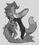  animal_humanoid anthro big_ears canid canine duo elranno eyes_closed fennec fennec_boy_(elranno) fish fish_boy_(elranno) fish_humanoid fox frill_(anatomy) gills grey_tail greyscale hand_on_face hands_on_neck humanoid kissing male male/male mammal marine marine_humanoid monochrome size_difference sketch 