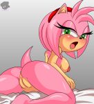  accessory amy_rose anthro anus bed breasts butt eulipotyphlan female furniture genitals green_eyes grey_background hair hair_accessory half-closed_eyes hedgehog hi_res humanoid looking_at_viewer looking_pleasured mammal narrowed_eyes nipples open_mouth pink_body pink_hair pinup pose pussy sega simple_background sirjzau solo sonic_the_hedgehog_(series) tongue 