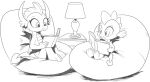  anthro book dragon eyelashes fangs female friendship_is_magic hasbro hi_res holding_object lamp looking_down male monochrome my_little_pony nauyaco reading reading_book scalie sitting sketch smolder_(mlp) spike_(mlp) wings 