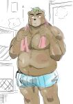  2019 absurd_res after_shower anthro ashigara belly blush clothing hi_res humanoid_hands kemono lifewonders male mammal moobs navel overweight overweight_male solo tokyo_afterschool_summoners towel towel_around_neck ujishiyo underwear ursid video_games 