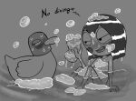  &lt;3 anatid anseriform anthro avian bath bathing bathing_together bird blush blush_stickers bubble convenient_censorship dialogue duck duck_(sarah_and_duck) duo english_text female greyscale half-closed_eyes human looking_away lufa male mammal monochrome narrowed_eyes nude open_mouth sarah_(sarah_and_duck) soap_bubbles soulcentinel text wet young 