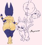  animal_crossing ankha_(animal_crossing) anthro anus bent_over big_butt blue_hair breasts butt domestic_cat egyptian feet felid feline felis female fur genitals hair hi_res high-angle_view looking_at_viewer looking_up mammal mayomancer monochrome nintendo pawpads presenting pussy short_stack simple_background sketch small_breasts soles solo thick_thighs video_games walking yellow_body yellow_fur 