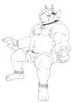  2019 absurd_res anthro belly bodily_fluids canid canine canis clothed clothing domestic_dog erection erection_under_clothing hi_res humanoid_hands kemono male mammal moobs navel nipples overweight overweight_male sitting sketch solo sweat ujishiyo underwear vr_headset 