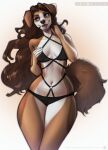  2022 5_fingers anthro breasts brown_hair canid canine canis clothed clothing digital_media_(artwork) domestic_dog etskuni female fingers hair hi_res mammal midriff navel open_mouth smile teeth tongue 