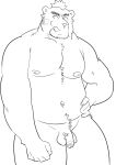 2019 absurd_res anthro ashigara belly flaccid genitals hi_res humanoid_genitalia humanoid_hands humanoid_penis kemono lifewonders male mammal monochrome moobs navel nipples overweight overweight_male penis simple_background solo tokyo_afterschool_summoners ujishiyo ursid video_games white_background 