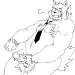  2019 anthro balls belly blush canid canine canis domestic_dog erection genitals humanoid_genitalia humanoid_hands humanoid_penis kemono male mammal moobs mostly_nude necktie necktie_only overweight overweight_male penis simple_background sketch solo ujishiyo white_background 