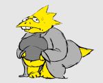  alphys anthro belly big_belly big_breasts big_butt bite biting_lip bottomless breasts butt clothed clothing coat deep_navel female front_view huge_butt hunched_over lab_coat lizard looking_at_viewer navel nervous non-mammal_breasts obese obese_anthro obese_female overweight overweight_anthro overweight_female pigeon_toed reptile scales scalie shirt simple_background solo standing thick_tail thick_thighs three-quarter_view topwear undertale undertale_(series) video_games yellow_body yellow_scales zevix_(artist) 